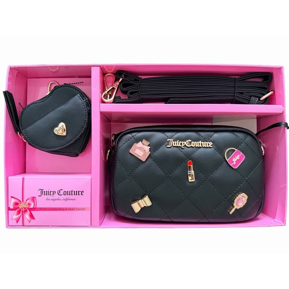 Juicy Couture Black Mini Tote With Charms & Barrel Coin Purse Set